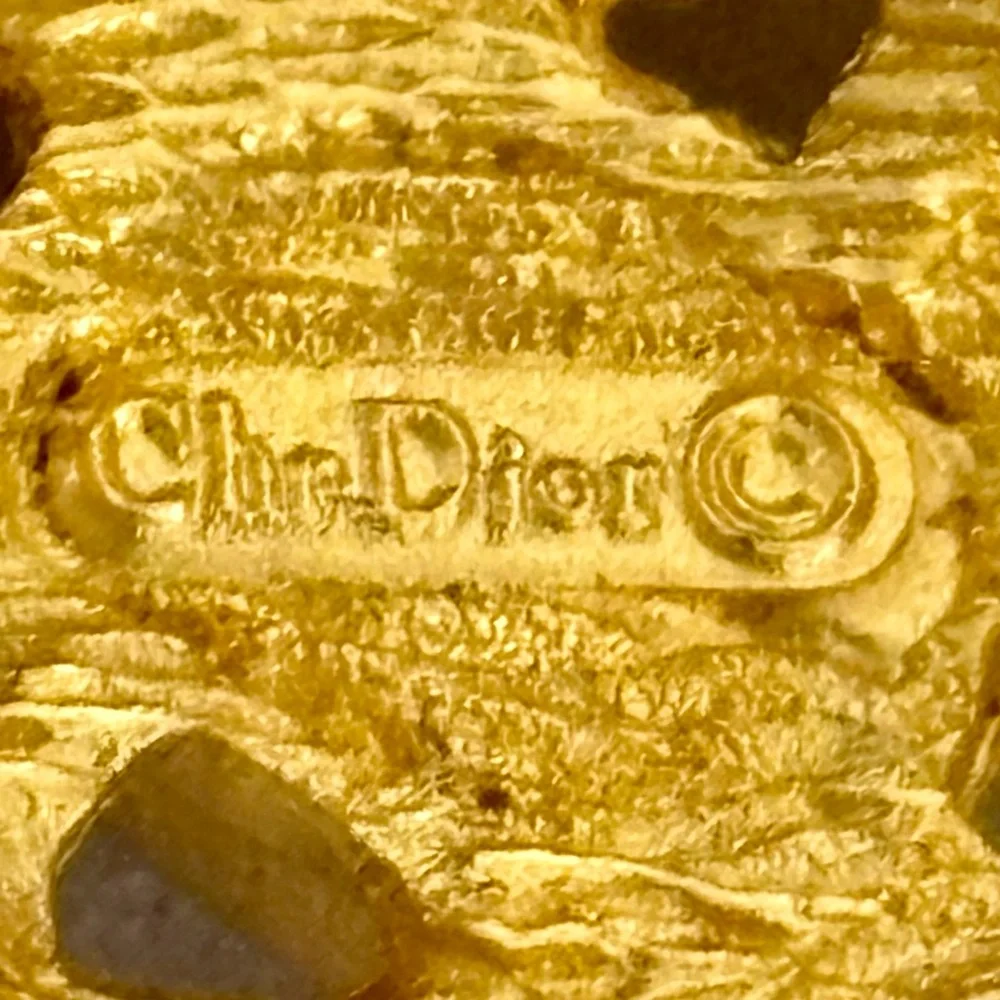 Christian Dior Brooch Rare Vintage 1980s Gripoix Openwork Leaf Brooch Pin Gold
